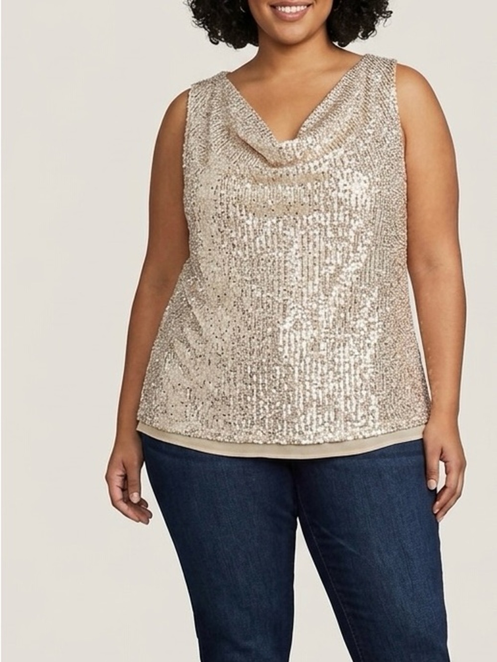 Ava & Viv Sequin Cowl Neck Tank in Champagne Beige - 3x ✨